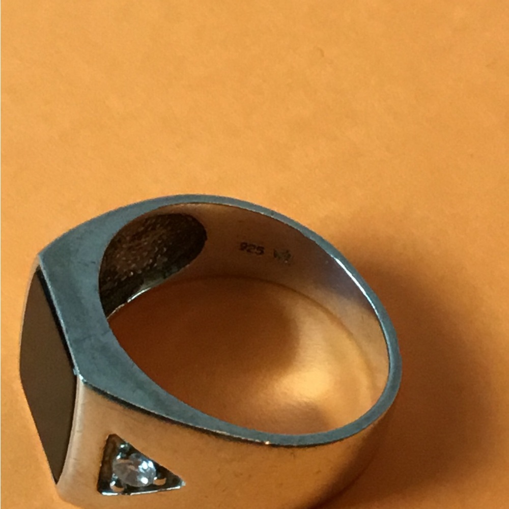 Vintage Avon Men's Ring Sterling 925 Black Onyx & Side Baguette Stones,size 10.5 - Picture 6 of 11